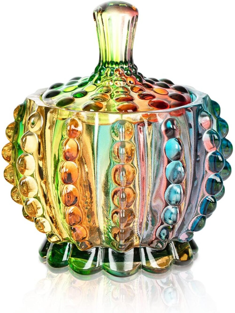 6 oz Colorful Embossed Glass Jars with Lid - Crystal Glass Candy Dishes - Irides
